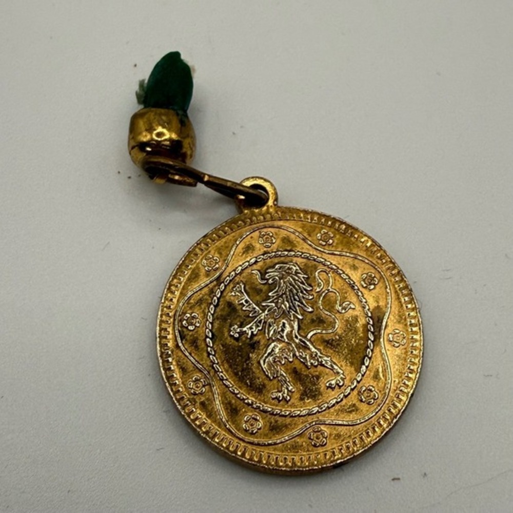 Gold Tone Napoleon Coin Charm Pendant Lion Design Vintage Accessory